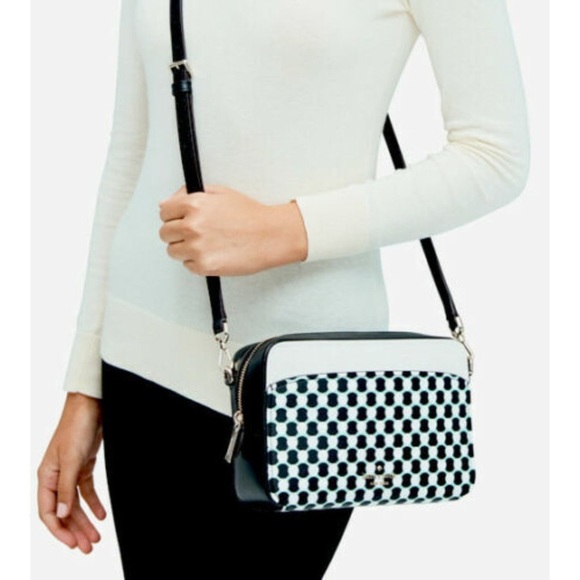 New Kate Spade Lauryn n BNY spots Camera bag Leather Black multi - Picture 2 of 7